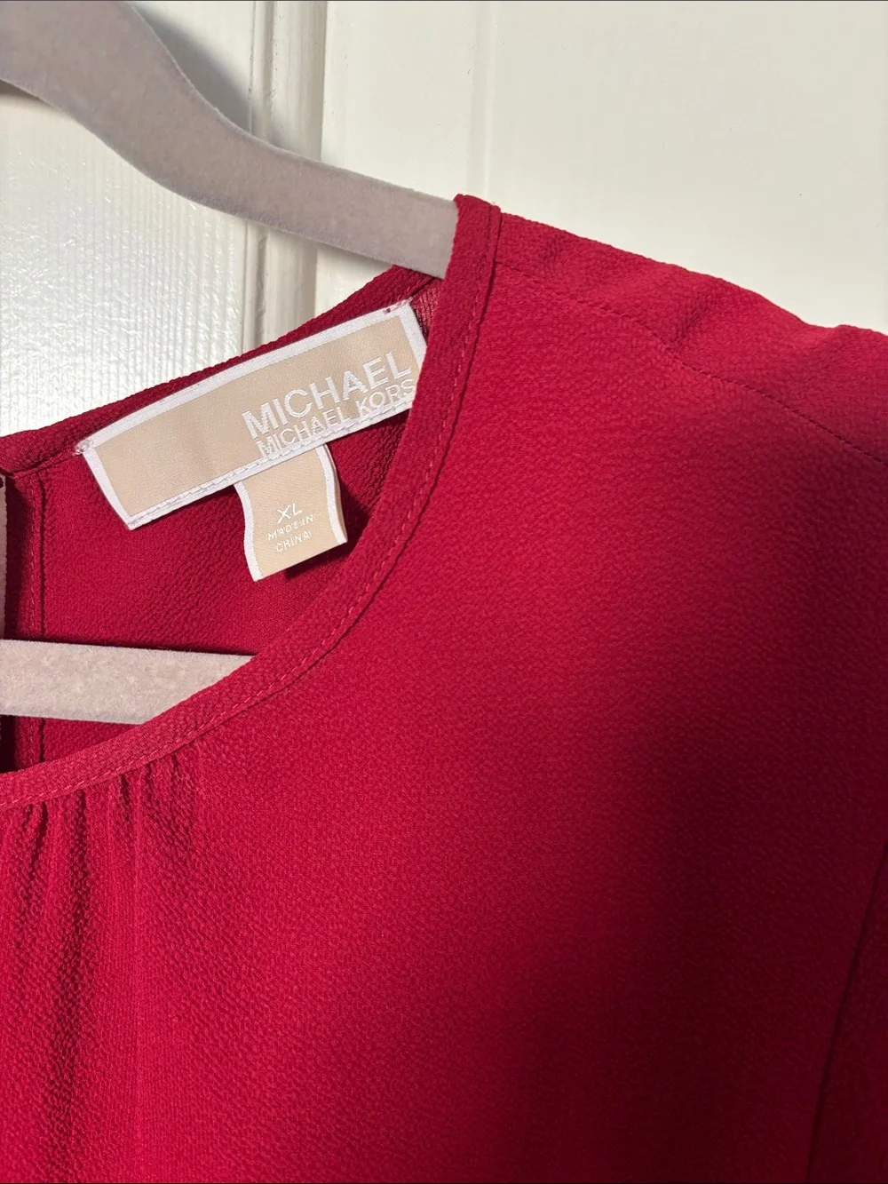 Micharl Kors burgundy Embellished Flutter Sleeve Top with gold studs